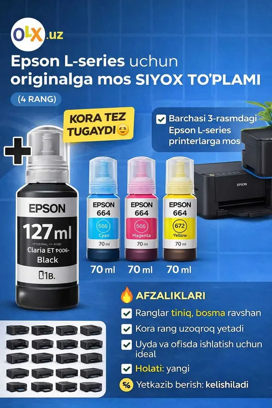 Epson barcha 4 rangli modellari uchun siyoh