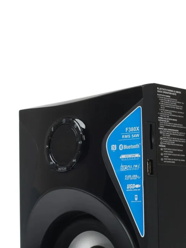 F&D F380X 2.1 akustik tizimi, 54 Vt, Bluetooth, NFC, RGB yoritish, qora 7 F&D F380X 2.1 akustik tizimi, 54 Vt, Bluetooth, NFC, RGB yoritish, qora 7