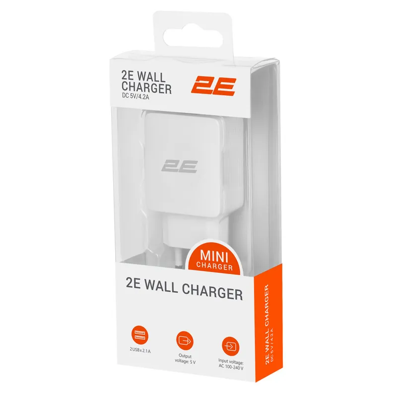 Сетевое зарядное устройство 20W, 2E WALL CHARGER 2 USBX2.1 A, белый — фото 4