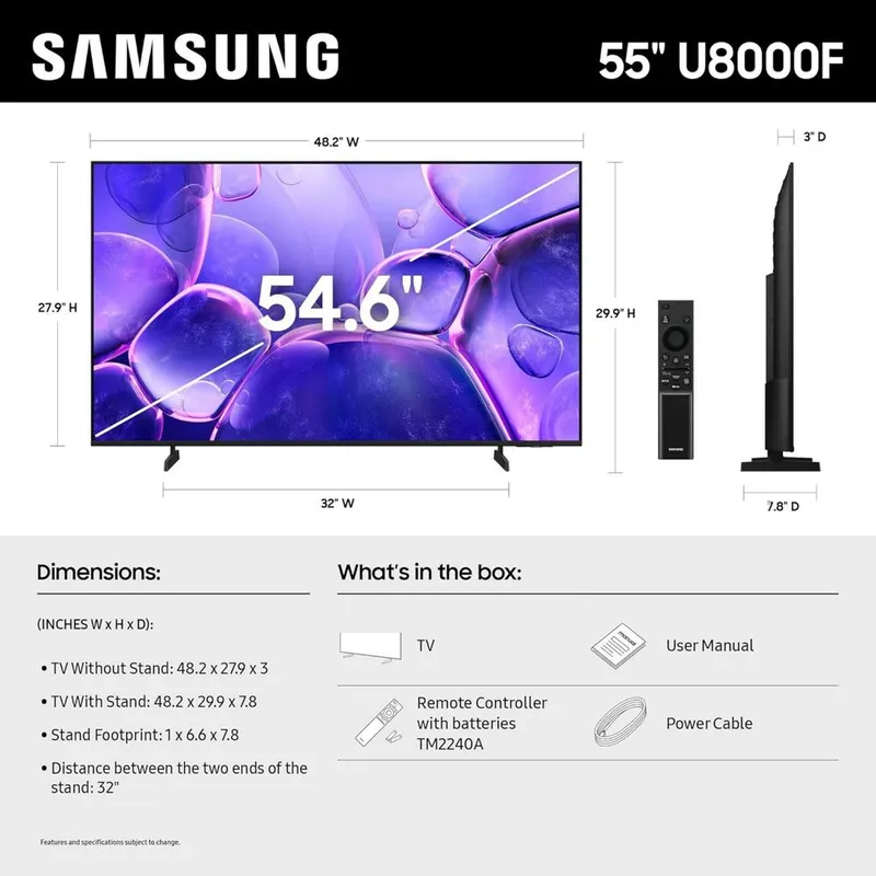 55" Crystal UHD U8000F 4K Smart TV (2025) — фото 1