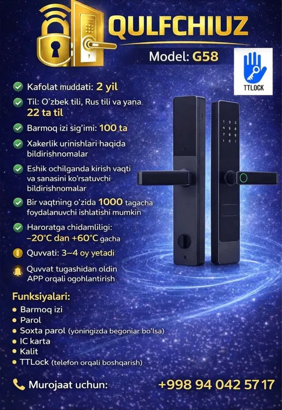Smart qulf, smart zamok, aqlli qulf, умный замок - face id, kod parol 8