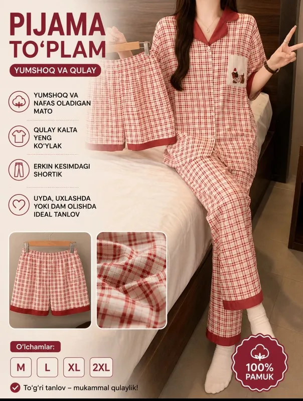 3 in 1 zamonaviy paxta pijama 2