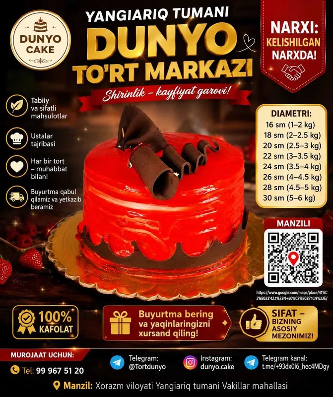 To'ylar va marosimlar uchun buyurtma asosida to'rtlar