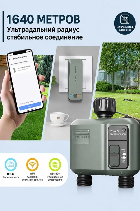 Умный таймер полива с Wi-Fi &RF-433 управлением, программатор орошения — фото 2