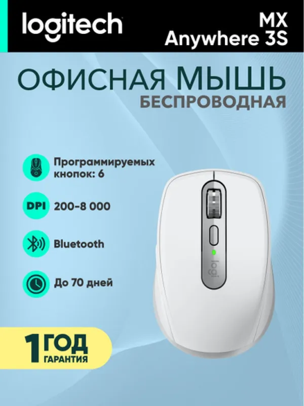 Беспроводная/проводная мышь Logitech MX Anywhere 3S, BT/WL/USB-A/USB-C, лазерный сенсор, серый