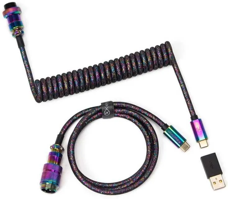 }Cabel Type-A/Type-C Keychron Coiled Straight Rainbow Palted black }Cabel Type-A/Type-C Keychron Coiled Straight Rainbow Palted black