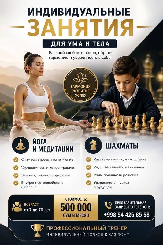 Индивидуальные занятия:шахматы и йога