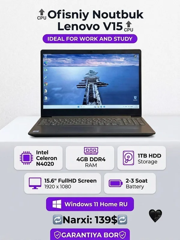 Ofis va O‘qish uchun Noutbuk — Lenovo V15