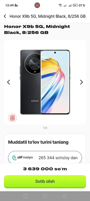 Honor x9b yangi korobka 1 yil garantiya