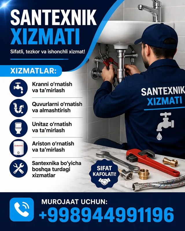 Ustalar xizmati santexnika beton quyish Shtukaturka qilish tom yopish