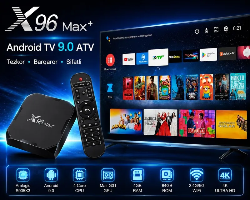 X96 Max+ 4/64GB Android tv Android tv 9.20 version ATV | 4K Ultra HD 1