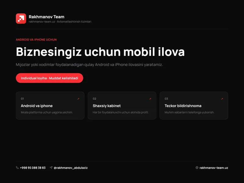 Telefon uchun mobil ilova yaratish | Dasturchi xizmati 1 Telefon uchun mobil ilova yaratish | Dasturchi xizmati 1