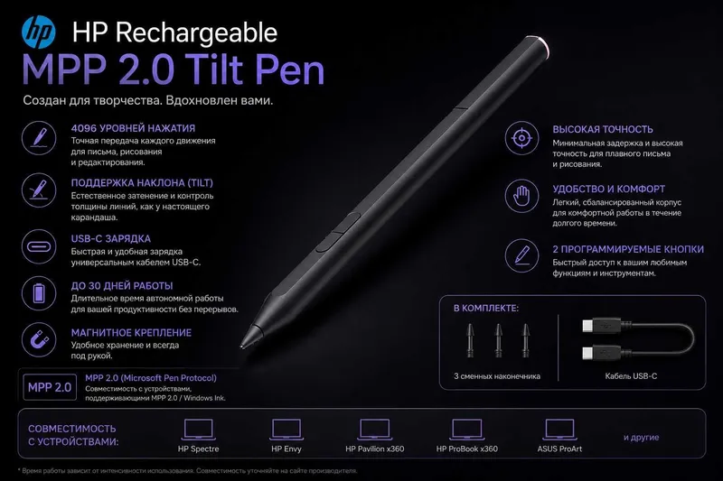 HP Rechargeable MPP 2.0 Tilt Pen / Оригинальный стилус HP / Гарантия — фото 1 HP Rechargeable MPP 2.0 Tilt Pen / Оригинальный стилус HP / Гарантия — фото 1