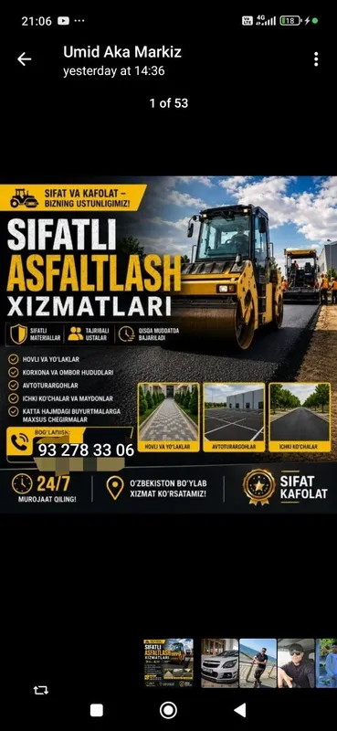 Asfalt xizmatida Toshkent va viloyatlar buylab