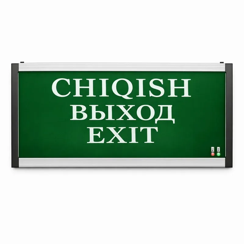 Эвакуационное табло «ВЫХОД / EXIT / CHIQISH» Эвакуационное табло «ВЫХОД / EXIT / CHIQISH»