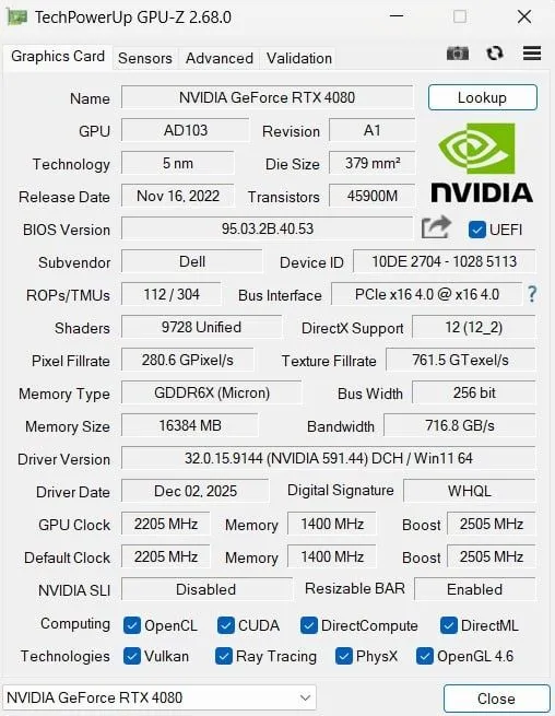 Dell Rtx 4080 16Gb 256Bit GDDR6X — фото 6