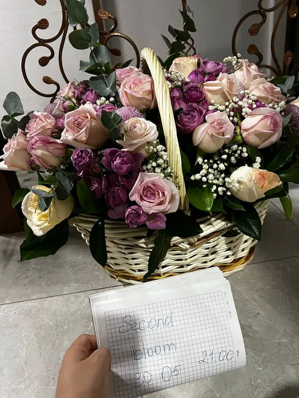 Большая корзина из разных розовых цветов