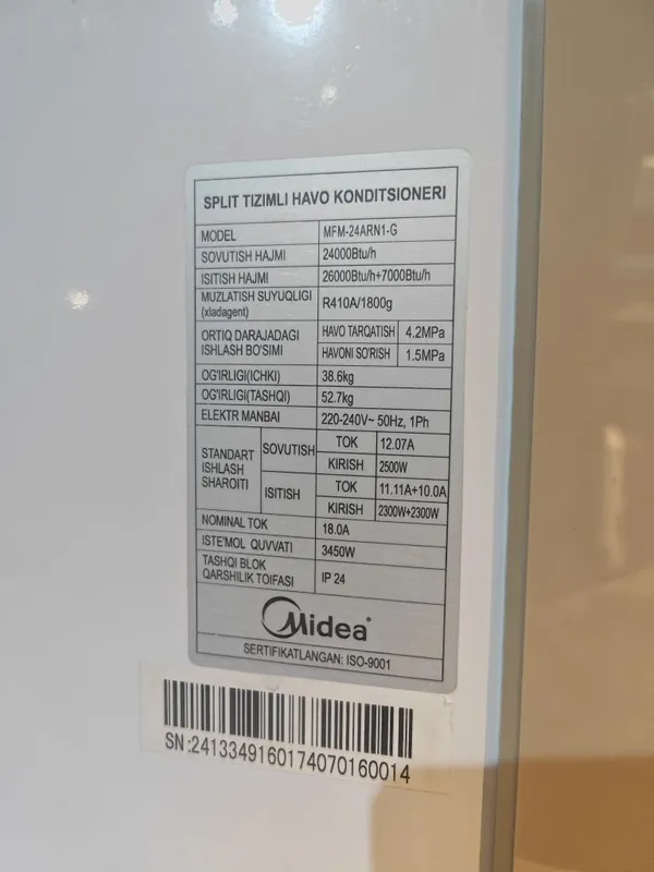 Kondisiner Midea 24 talik, xolati alo — фото 2