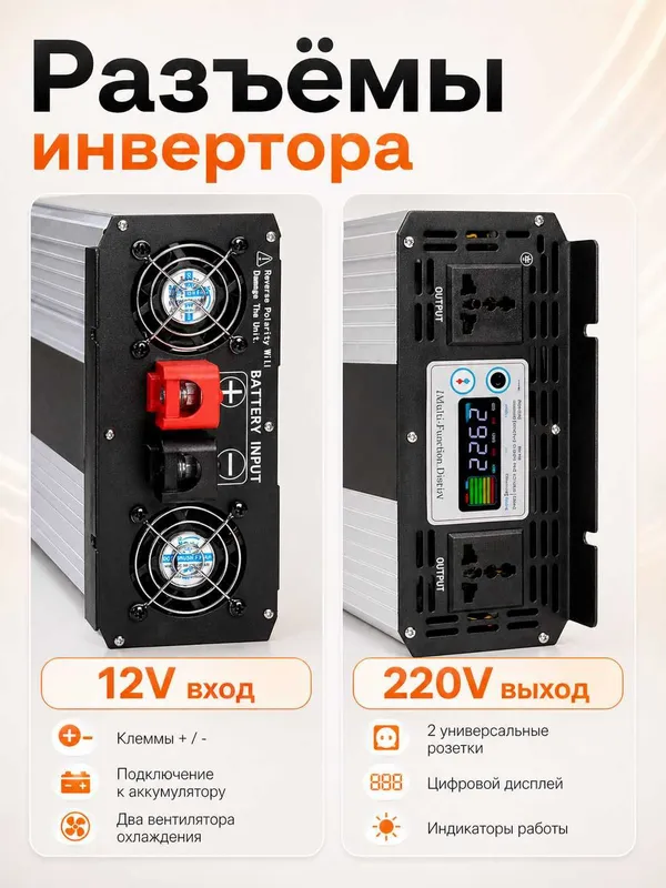 Инвертор автомобильный 12/24V – 220V, чистая синусоида, 10000W/5000W 2 Инвертор автомобильный 12/24V – 220V, чистая синусоида, 10000W/5000W 2