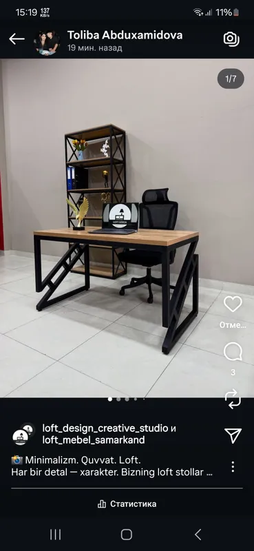 stol, stul, parta barcha loft uslubidagi mebellar