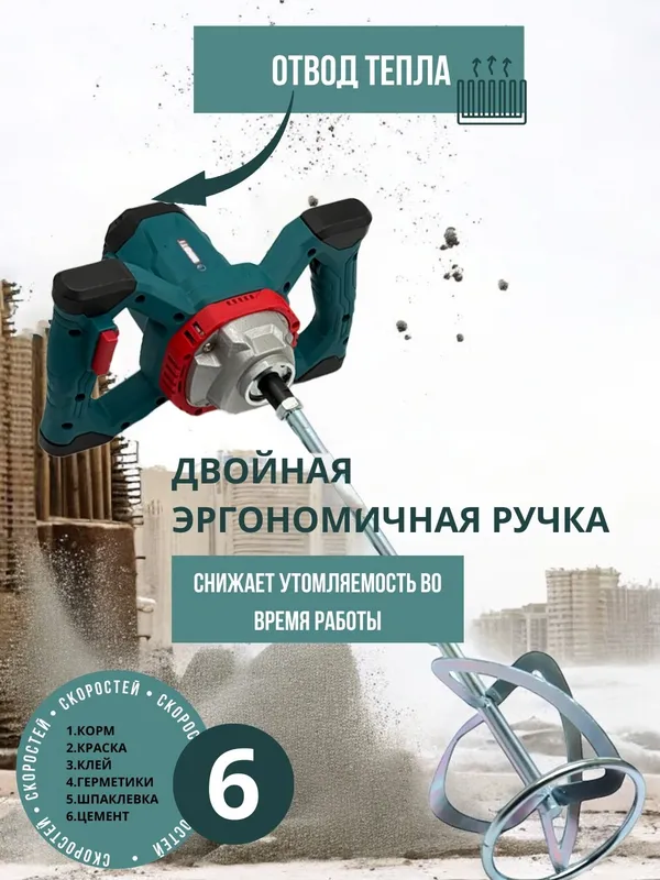 Строительный миксер Biyoti: 1200 Вт, 900 об/мин — фото 1