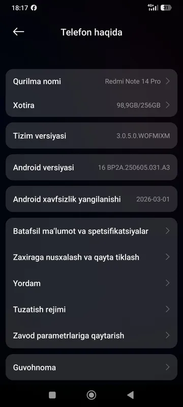 Redmi not 14 pro 256/8 3