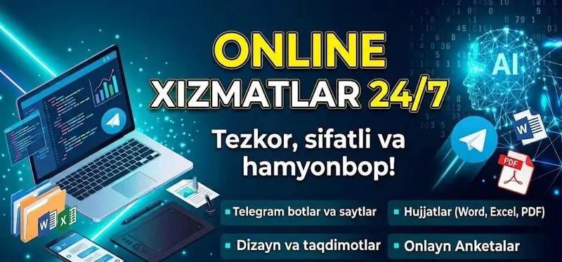 Onlayn yordamchi: Hujjat ishlari, Telegram bot, sayt va dizayn Onlayn yordamchi: Hujjat ishlari, Telegram bot, sayt va dizayn