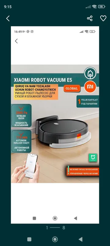 Xsiaomi E 5 robot changyutgich (ishlatilgan). 1