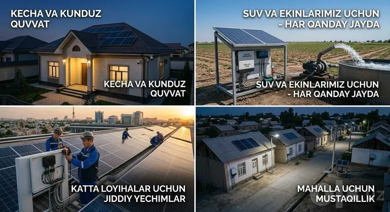 Quyosh panellari, invertorlar va barcha turdagi akkumulyatorlarni 3 Quyosh panellari, invertorlar va barcha turdagi akkumulyatorlarni 3
