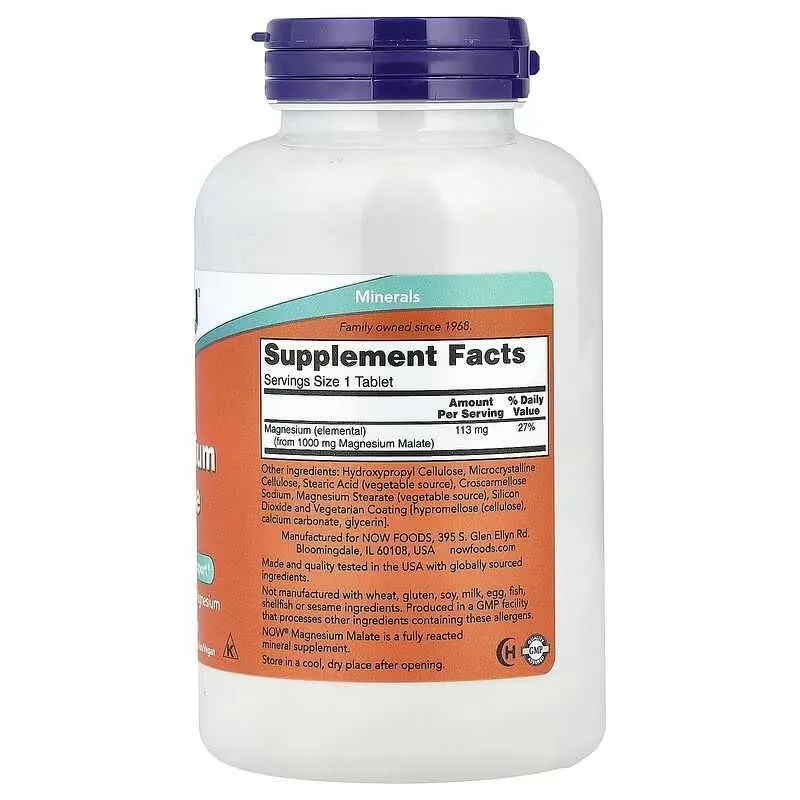NOW Foods, Magnesium Malate, Magniy malati 1000 mg, 180 tabletka 2 NOW Foods, Magnesium Malate, Magniy malati 1000 mg, 180 tabletka 2