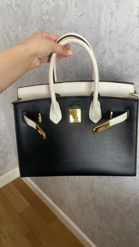 Сумка Hermes эко кожа черно белая — фото 3