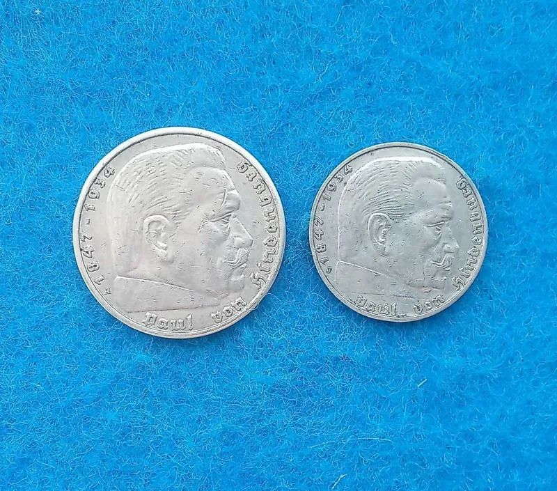 монеты серебро Германия 5марок и 2 марки 1937г. 1
