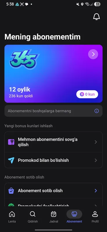 1 fit oboniment sotiladi 236± kun.