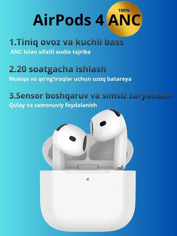 AirPods ANC simsiz quloqchinlar iOS, Android vakuumli ochiq Bluetooth