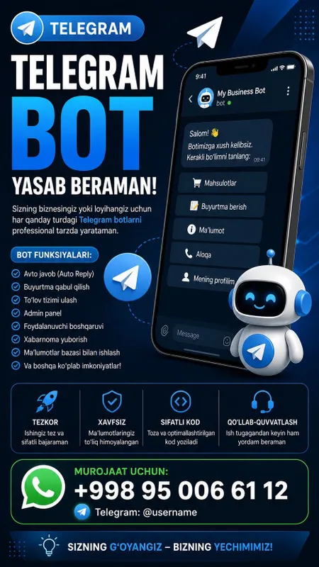 Telegram bot, Telegram Agent yasab berish hizmati 1 Telegram bot, Telegram Agent yasab berish hizmati 1