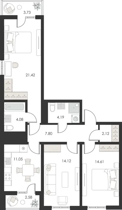 3-комнатная квартира, 82 м², Учтепа 2 3-комнатная квартира, 82 м², Учтепа 2