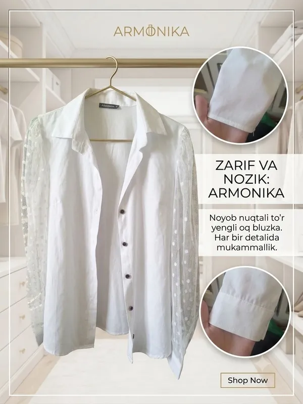 ARMONIKA brendidan toʻr yengli oppoq bluzka
