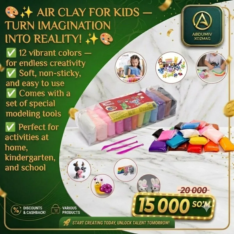 BOLALAR UCHUN "VAZDUSHNIY PLASTILIN, 12 xil rangda 3