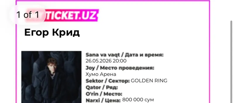 Билет Golden ring Егор Крид