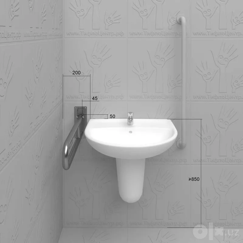 Поручень опорный для санузла, откидной, AISI 304, D38 4 Поручень опорный для санузла, откидной, AISI 304, D38 4