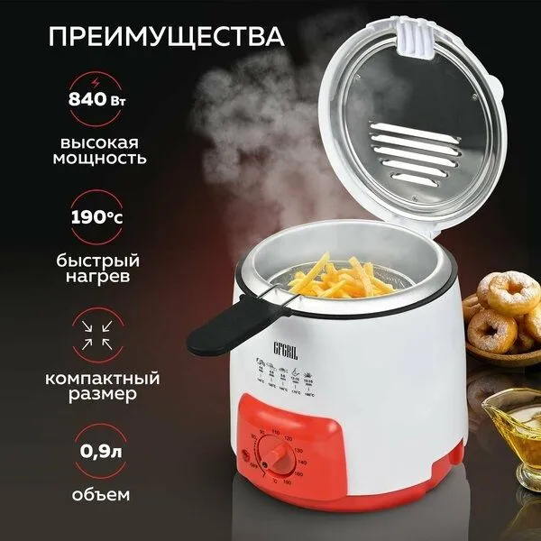 Фритюрница GFGRIL GFF-09, 0,9 л, электрическая со съемной корзиной — фото 3