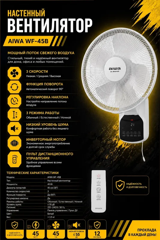 Вентилятор настенный AIWA Premium WS — фото 1