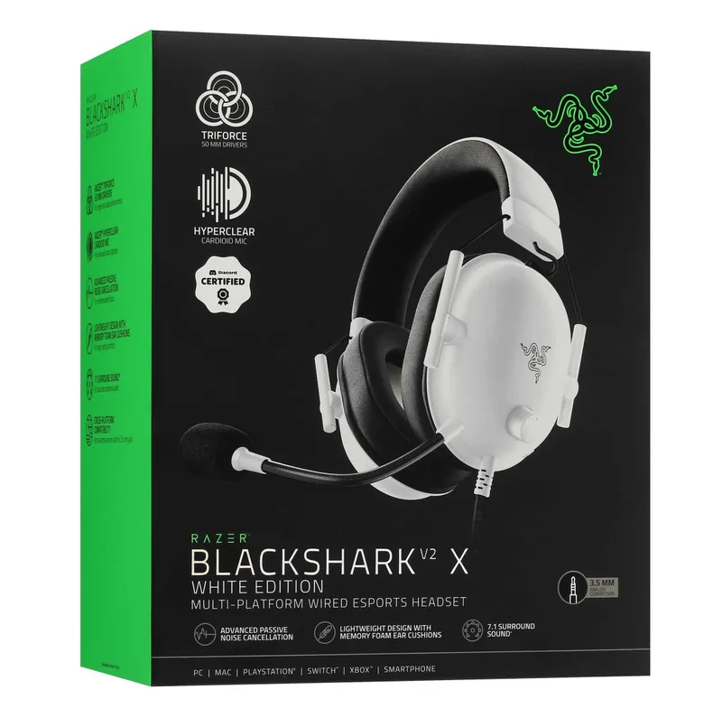 }Гарнитура игровая Razer BlackShark V2 X, 7.1, mini-jack, 1.3м, белый — фото 6 }Гарнитура игровая Razer BlackShark V2 X, 7.1, mini-jack, 1.3м, белый — фото 6