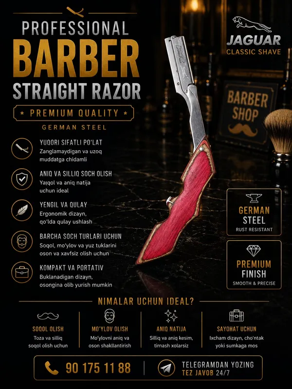 Jaguar Professional Straight Razor - Premium Red🪒