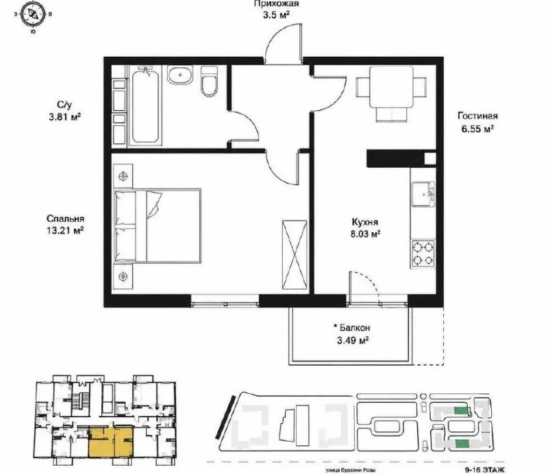 Продаётся 2-комнатная квартира в ЖК O'z Zamin (Golden House), white box, с открытым балконом — фото 6