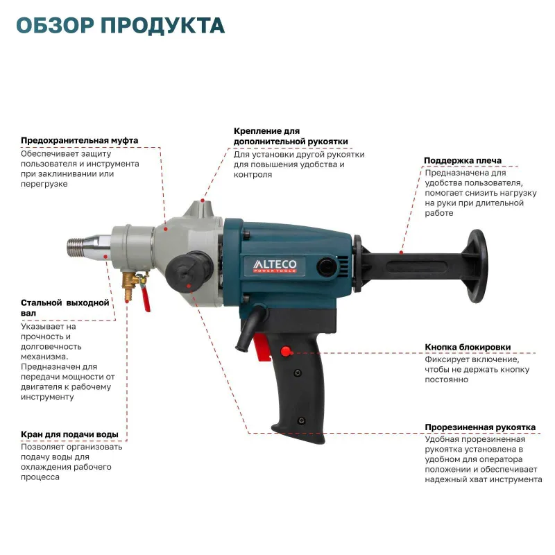 Дрель алмазного бурения ALTECO DD 1409. 1 год гарантии — фото 2