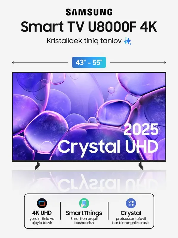 55" Crystal UHD U8000F 4K Smart TV (2025)