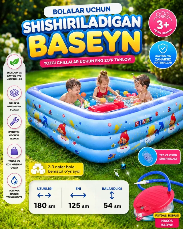Basseyn bolalar quvonchi 2 qavatli basen massajli