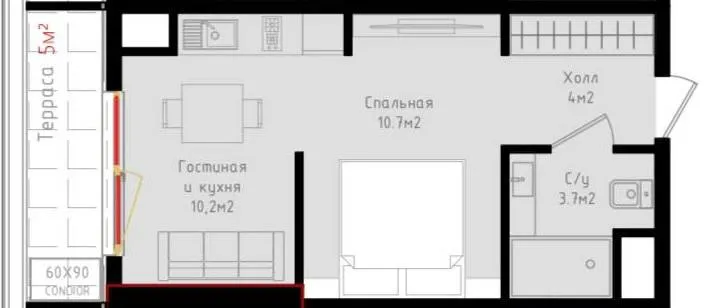 1-комнатная квартира 35,5 м² в ЖК Resim (8/24), без ремонта, с балконом — фото 4