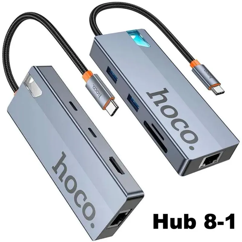 USB-C Хаб HOCO HB52 Wow 8 в 1, HDMI 4K 60Hz, RJ45, PD 100W — фото 1